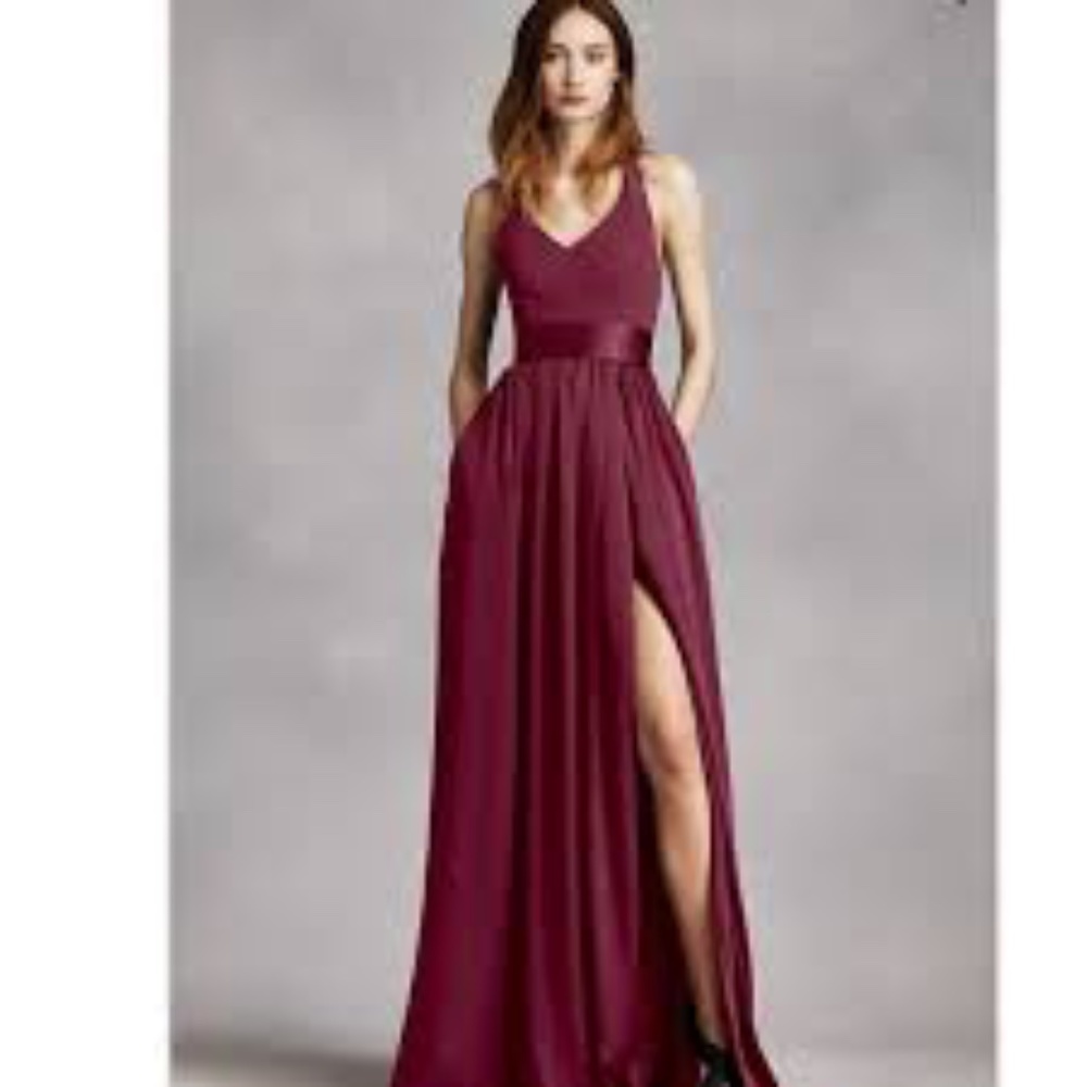 White by Vera Wang | Wine V-Neck Haltered Dress - Picture 2 of 5